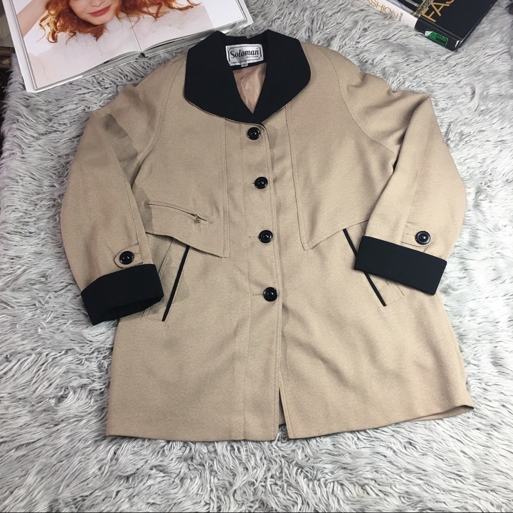 Vintage 90s Soloman Equestrian Jacket Size 11 Beige Black Riding Coat